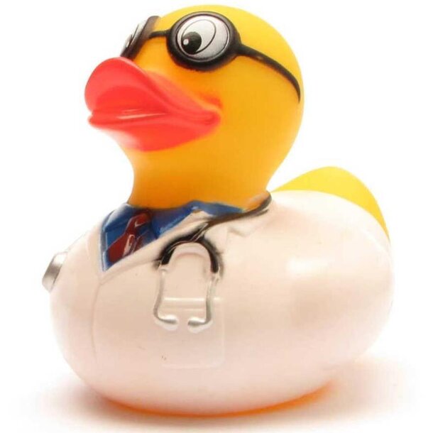 Arzt mit Stethoskop Badeente