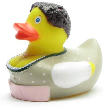 Zenzi mit pinker Schürze und Herzamulett Badeente