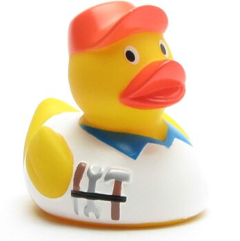 Handwerker weiß Badeente